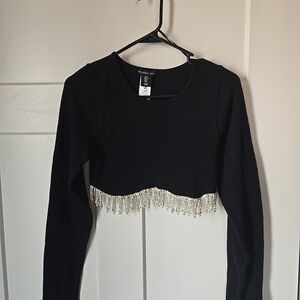 Sincerely Jules Top Womens L Black Rhinestone Crop Top L@@K!